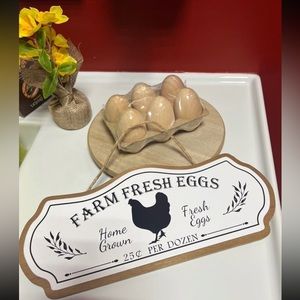 Farmhouse  Wooden eggs & chicken sign QTY:2